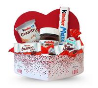 Coffret Cœur garni de 25 chocolats Kinder et un mini pot de pâte à tartiner Nutella | Idée cadeau Original prêt à Offrir