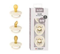 Coffret d’essai Colour de BIBS: 3 sucettes répondant aux besoins uniques de votre bébé, Tétine à embout rond, symétrique et ergonomique. Latex de caoutchouc naturel, 0+ mois (lot de 3), Ivory