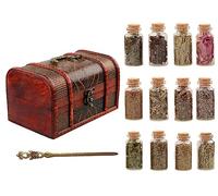 Coffret d’Herbes Séchées Naturelles - 100% Plantes Aromatiques en Flacons Verre avec Bouchon & Pince Vintage - Kit Cadeau pour Rituel, Sorcière, DIY, Aromathérapie, Déco (12 Flacons d’Herbes)