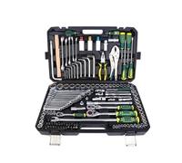 Coffret d’outils à main de 144 pièces avec clé à cliquet, clés plates, embouts de tournevis, jeu de douilles et mallette de transport pour la maison, le vélo et les petites réparations mécaniques