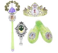 Coffret d'accessoires Princesse Tiana de Disney, sous Licence Officielle, Comprenant Une Couronne de Princesse, des Chaussures en Plastique, Une Baguette Magique et Une Brosse à Cheveux, 3+