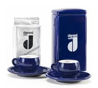 Coffret Danesi Duo Plus Bleu - Cassette de café noir 250 g + 2 tasses et 2 soucoupes - bleu