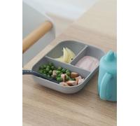 BÉABA, Set Vaisselle Silicone Repas Bébé, Coffret Repas d'apprentissage, 3 Pièces, Assiette compartimenté + Tasse + Cuillère, Silicone Saine et Durable, Compatible lave-vaisselle, Micro-onde, Bleu