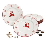 Coffret d'assiettes - Noël - Flocons de neige & Cerf - 6 pièces - Grès - Pour 6 personnes
