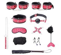 Coffret de 10 Pièces de Contrainte en Cuir Motif Losange Rose, Accessoires Multi-Style d'Entraînement et de Pratique Corporelle