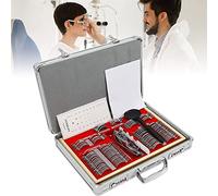 Coffret de 104 lentilles d'essai optiques avec monture métallique, comprenant un étui en aluminium et une monture d'essai gratuite. Équipement d'optométrie essentiel pour des tests de vision