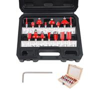 Coffret de 15 Fraises Tige de 6.35mm 1/4"" , Coupe-outils pour Travail Bois à Pointe en Carbure de Tungstène