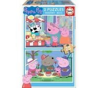 Coffret de 2 puzzles de 25 pieces en bois peppa le cochon au marche / peppa pig dejeune avec sa famille - puzzle educa enfant G