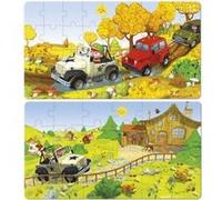Coffret de 2 puzzles enfant progressifs 24 et 36 pieces jack se promene avec son chien et sa voiture a la campagne - janod nouveaute