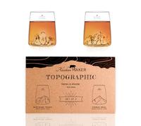 Coffret de 2 shooters 6.5 cl - Verres Cristallin de qualité supérieure soufflés artisanalement avec les montagnes en relief | Forme Tulipe | TOPOGRAPHIC (Everest & Mont Blanc)