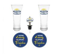 Coffret de 2 Verres à Pastis - STC - Modèle - Bleu - Verres en verre - Dessous de verre en liège