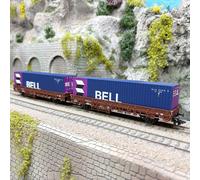 Coffret de 2 wagons à ranchers Kbs chargés conteneurs 40 pieds «BELL», NS, Ep. I
