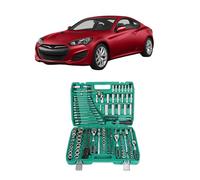 Coffret de 216 douilles à impact, clés à cliquet 1/2", 1/4" et 3/8", 72 dents, compatible avec Hyundai Genesis Coupé (toutes années), outils d'entretien automobile, coffret à outils en plastique.