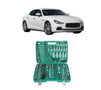 Coffret de 216 douilles à impact, clés à cliquet 1/2", 1/4" et 3/8", 72 dents, compatible avec Maserati Ghibli, outils d'entretien automobile toutes saisons, avec coffret à outils en plastique.