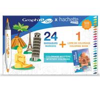 Coffret de 24 marqueurs acryliques et 1 livre de coloriage Graph'it Go x Hachette