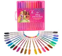 Coffret de 24 stylos gel Disney Princess pour enfants avec paillettes. Stylos gel mignons pour filles : Cendrillon, Raiponce, Ariel et Tiana.