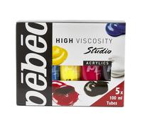 Coffret de 28 acryliques haute viscosit Pebeo Studio, 5 x 100 ml - Couleurs primaires 48 cl
