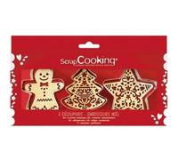 SCRAP COOKING 2093 Kit de Pâtisserie avec Coupe-chat en Inox et Gaufreur en Bois pour Contact Alimentaire, Noël