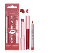 Coffret de 3 pièces comprenant un crayon à lèvres et un rouge à lèvres - Crayon à lèvres crémeux, rouge à lèvres mat et gloss hydratant - Pour des lèvres plus pulpeuses (#2 Rose rouge)