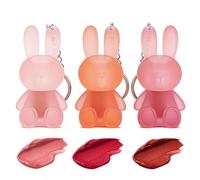 Coffret de 3 Rouges à Lèvres Mats Lapin, 2 en 1 Lapin avec Porte-clés, Texture Veloutée, Longue Tenue et Waterproof, Cadeau Maquillage de Pâques pour Femmes et Filles