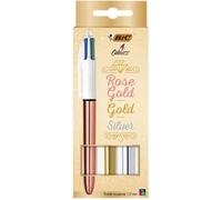 Coffret de 3 Stylos bille BIC 4 Couleurs Shine pointe moyenne rétractable Or/Argent/Or rose