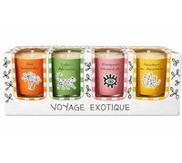 Coffret de 4 Bougies Parfumées Voyage Exotique, Verre, Plongez dans un voyage sensoriel unique d'escapades lointaines et envoûtantes, 5,2 cm Diamètre x 6,2 cm Hauteur, 10 Heures de Combustion