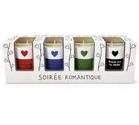Coffret de 4 Bougies Soirée Romantique, Délicieux Parfum Mûre Sauvage, avec Cœurs Décoratifs, D5,2 x H6,2cm