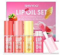Coffret De 4 Huiles À Lèvres Brillantes Aux Senteurs Fruitées, Idéal Pour Les Lèvres Sèches Et Gercées. Gloss Teinté Nourrissant Pour Une Brillance Intense, Formule Non Collante