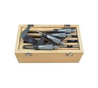Coffret de 4 micromètres d'extérieur simples - Micromètres 0-25 mm; 25-50 mm 50-75 mm et 75-100 mm inclus dans le coffret - Lecture sur le tambour gradué au 0.01 millimètre - Micron France
