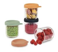 BÉABA, Coffret 4 Portions Verre Conservation Repas Bébé/Verre Extra Résistant, 100pourcent Hermétique, Résiste Choc thermique, Congélation, Stérilisation, Graduation, 250 ml, Sunrise