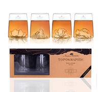 Coffret de 4 shooters 6.5 cl - Borosilicate de qualité supérieure soufflé artisanalement avec les montagnes en relief | Forme Tulipe | TOPOGRAPHIC (Tre Cime, Matterhorn, Monte Rosa, Tofane)