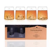 Coffret de 4 shooters 6.5 cl - Borosilicate de qualité supérieure, soufflés artisanalement avec montagnes en relief | TOPOGRAPHIC (Everest, Mont Blanc, Pic du Midi & Matterhorn)