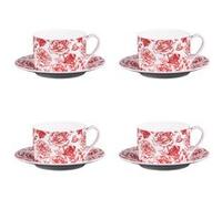 Coffret de 4 tasses à thé avec sous tasses 18 cl Louise - - Rouge - Porcelaine