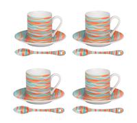 Coffret de 4 tasses de 10 cl / sous tasses Alizée + cuillère assorties - Table Passion - Multicolore - Porcelaine Multicolore G