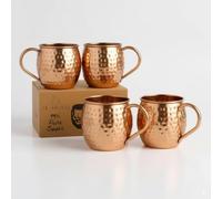 Coffret de 4 tasses Moscow Mule, 47 n cuivre massif alimentaire, coffret cadeau haut de gamme pour les amateurs de cocktails, idéal pour le bar à la maison et les fêtes. (4, Cuivre)