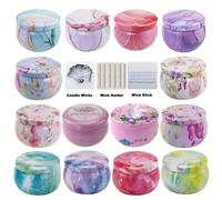 Coffret de 46 pièces pour la fabrication de bougies - boîtes métalliques mouchetées de 70 g avec couvercles, comprenant 6 boîtes vides, des mèches, des supports de mèches - idéal pour les activités ma