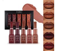 Coffret de 5 rouges à lèvres - Marron foncé, Noisette & Rouge foncé - Maquillage & Cosmétiques pour femme - Longue tenue, mat & nourrissant - Coffret cadeau pour femme