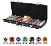 Coffret de 500 jetons de poker Texas Hold'em avec 2 jeux de cartes dans un étui