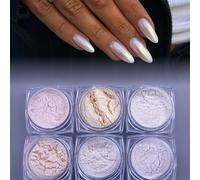 Coffret de 6 boîtes de poudre miroir magique, poudre rose mignonne Y2K, effet ongles blancs aurore, ongles de Noël délicats, festival de musique, vacances, bijoux, poudre acrylique, pas de poudre d'on