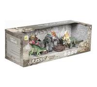 Coffret de 6 dinosaures + 2 accessoires - figurine animaux prehistorique : oeufs - rocher - tyrannosaurus rex - velociraptor - triceratops - stégosaure - stegosaurus