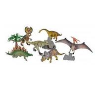Coffret de 6 dinosaures + 3 accessoires - figurines animaux prehistorique : triceratops - stégosaure - brachiosaurus - ptérodactyle - t-rex