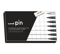 Coffret de 6 feutres Uni-Ball Pin avec 1 porte-mine et 1 gomme Multicolore E