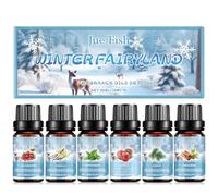 Coffret de 6 huiles essentielles d'aromathérapie (10 ml chacune), spécial hiver. Huiles parfumées naturelles et pures pour diffuseur. Parfums : canneberge, bois de cèdre, cannelle, pomme, menthe poivr