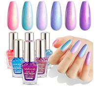 Coffret de 6 vernis à ongles ombrés SAVILAND : Vernis à ongles d'été aux couleurs magiques rose bleu or violet ombré Vernis à ongles à base de plantes séchant à l'air avec de l'huile de ricin Ensemble