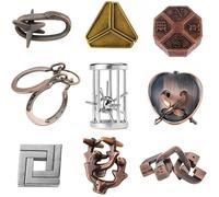 Coffret de 9 casse-têtes en métal, jeu de réflexion et test de QI, comme cadeau d'anniversaire ou remplir une chaussette de Noël.
