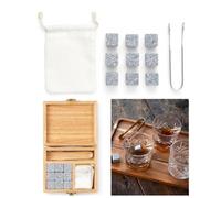 Coffret De 9 Glaçons En Granit + Coffret En Bois D'hévéa + 1 Pince À Glaçon En Acier Inoxydable