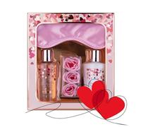 Coffret de bain Accentra HEART CASCADE en coffret cadeau, comprenant gel douche, lait corporel, confettis de bain et masque de sommeil, coffret de soins pour femme pour anniversaire ou Saint Valentin
