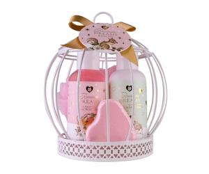 Coffret de bain Accentra ROMANTIC DREAMS en cage à oiseaux, comprenant gel douche, lotion pour le corps, bombe de bain, éponge filet, cadeau femme, coffret cadeau de Noël