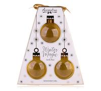 Coffret de bain Accentra WINTER MAGIC dans un coffret cadeau, comprenant 3 gels douche de 150 ml au design de boule de Noël, parfum : vanille musc, cadeau femme Noël dans une boule de Noël