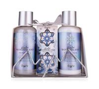 Coffret de bain Accentra WINTER WONDERLAND dans un panier en métal argenté, comprenant gel douche, lait pour le corps, 2 bombes de bain, parfum : Thé blanc et noix de coco, cadeau de Noël pour femme